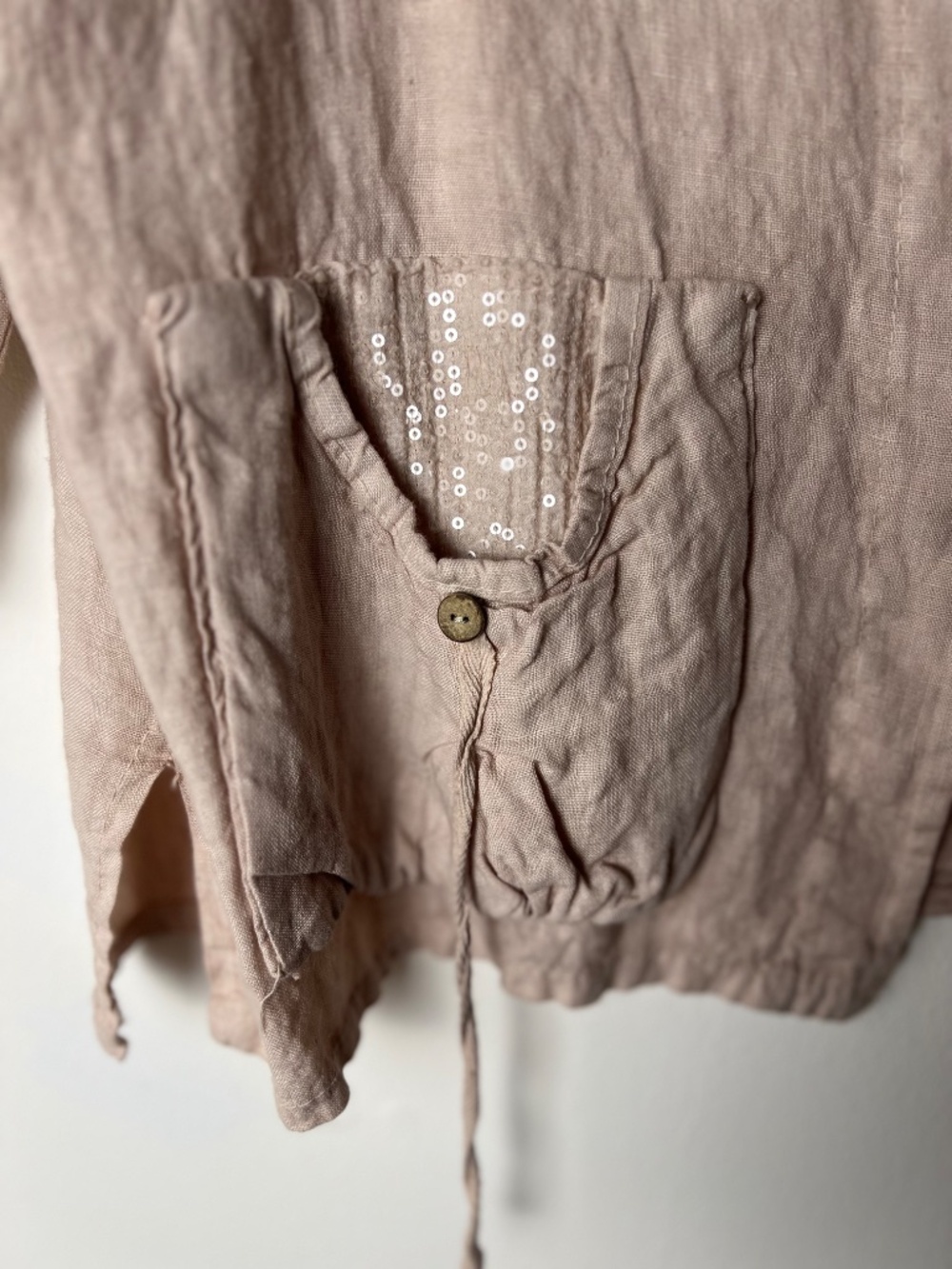 NWT Made in Italy Dusty Rose/Beige Linen Top Boho Lagenlook Sequin Pocket Tunic - Picture 4 of 7
